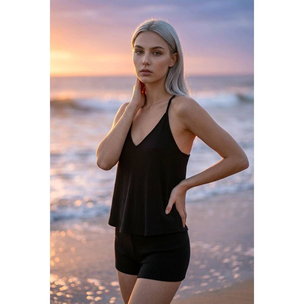 ☔️🔺️Free People Black Slinky Slink Racerback Sleeveless Top Small